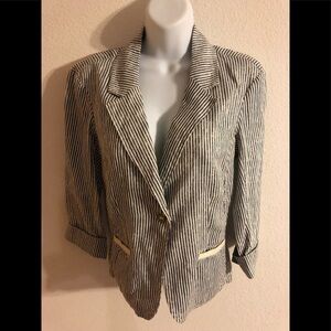 Michael Stars Linen One Button Jacket Blue White Size L Business Casual